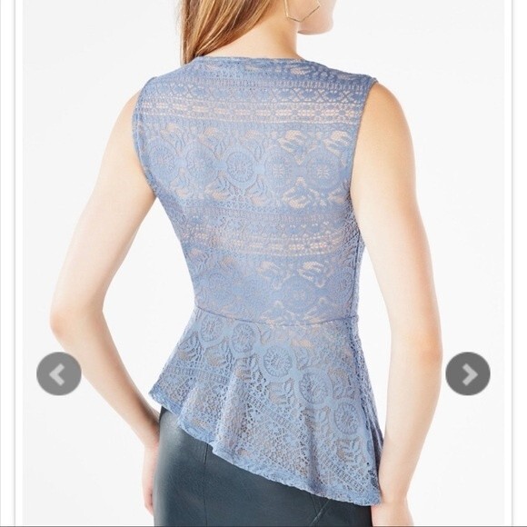 BCBGMaxazria “Avalon” Style Blue Lace Asymmetrical Top- Size XSmall - Picture 2 of 6